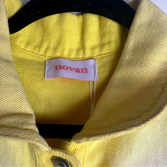 novan Yellow Ombre Dallas Puffy Shoulder Button Front Raw Hem Denim Dress NWT S - Picture 13 of 16